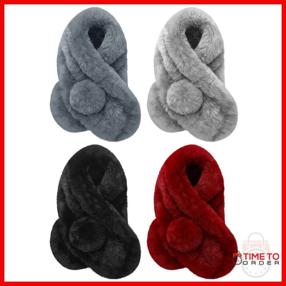 Faux Fur Loophole Scarf Set - 4 Neck Warmers Adjustable Winter Accessory